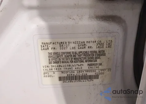 2008 Nissan Sentra 2.0S из США, поврежденный, VIN 3N1AB61E28L617624